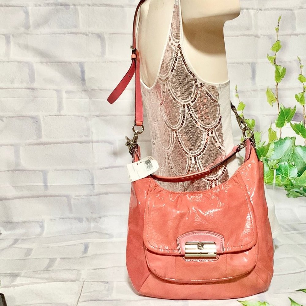 COACH 19299 KRISTIN PATENT LEATHER ROSE HOBO BAG MSRP $328